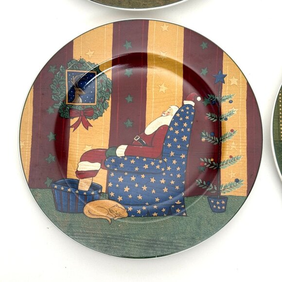 Warren Kimble Holiday Cheer Sakura Oneida Set of 4 Salad Plates Farmhouse Cat - Picture 4 of 15